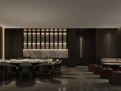 Elegant Modern Private Dining Room Interior With Round Table And Wooden Slat Wall 3d model