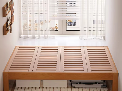 Simple Wooden Double Bed Frame With Modern Design For Bedroom Furniture 3d model