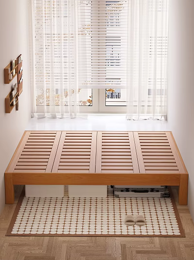 Simple Wooden Double Bed Frame With Modern Design For Bedroom Furniture 3d model
