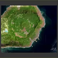 Lush Green Island Landscape With Ocean Coastline And Central Mountainous Terrain