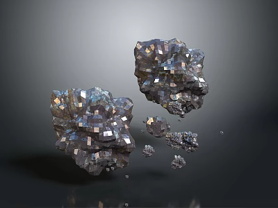 Crystalline Stone Formations With Small Rocks On Dark Reflective Background 3d model