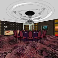 Luxurious Private Dining Room With Round Dining Table Red Chairs And Chandelier Decorative Painting