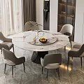 Elegant Modern Dining Room Interior With Round Marble Table And Comfortable Chairs 3d model