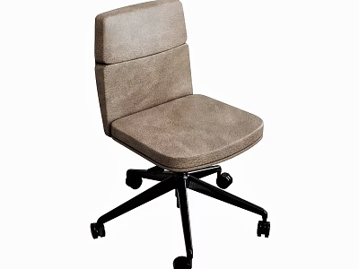 Beige Leather Office Chair with Padded Backrest Seat and Black Five Wheel Base 3d model