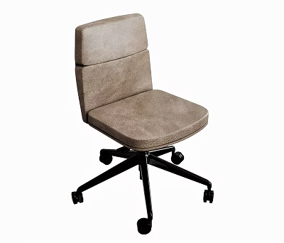 Beige Leather Office Chair with Padded Backrest Seat and Black Five Wheel Base 3d model