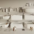 Various Modern Bathtubs Interior Design With Towels Stools And Storage Racks 3d model