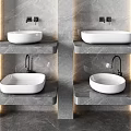 Modern Double Washbasin Design with Floating Marble Shelves And Illuminated Background Walls