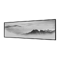 Chinese Ink Landscape Painting With Serene Mountains Mist And Flying Birds