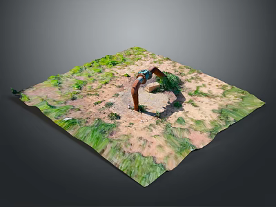 Natural Landscape with Arch Structure Sandy Ground and Green Vegetation 3d model
