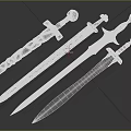 Variety of Ornate Swords with Rusted Green Patterned and Flame Effect Blades