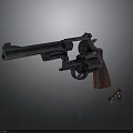 Classic Revolver With Black Barrel Red Grip And Bullets On Reflective Surface 3d model