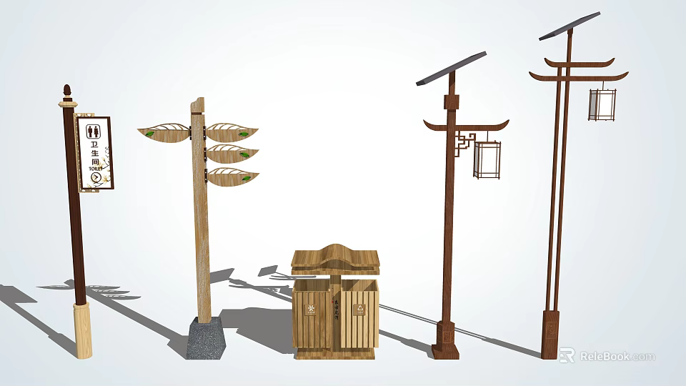 Solar Powered Outdoor Lights With Traditional Wooden Lantern Design For Garden Pathway Decoration 3d model 