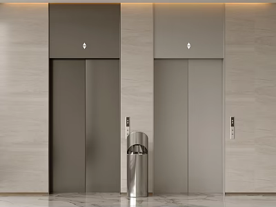 Modern Elevator Hall With Two Elevators And Stainless Trash Bin 3d model