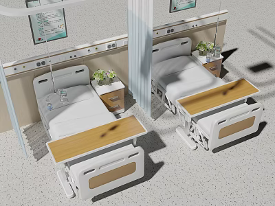 Hospital Room Interior With Multiple Beds Bedside Tables And Medical Devices 3d model