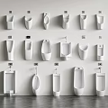 Display Of Various Wall Mounted White Urinals With Different Modern Design Styles