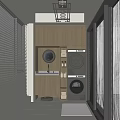 Modern Minimalist Home Balcony With Washing Machine Dryer Cabinets Sink Blinds And Glass Door