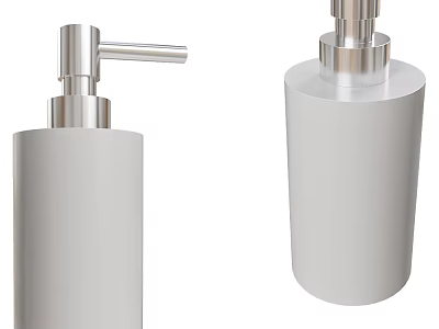 Two Modern White Bathroom Liquid Soap Dispensers With Metal Pumps 3d model
