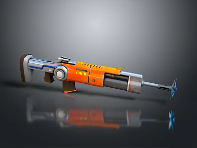 Detailed Futuristic Orange Blue Metallic Weapon With Sleek Grip And Barrel 3d model