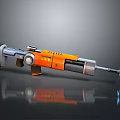 Detailed Futuristic Orange Blue Metallic Weapon With Sleek Grip And Barrel