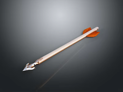 3D Rendered Arrow With Light Colored Shaft Metallic Silver Arrowhead And Orange Feather Fletching 3d model