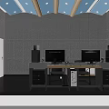 Modern Control Room With Dual Monitors Workstations Computers And Ceiling Lighting 3d model