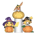 Cute Halloween Themed Pokemon Figures With Witch Hats On Pumpkin Bases