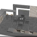 Outdoor Patio Dining Table And Chairs Set With Bar Stools And Stone Floor