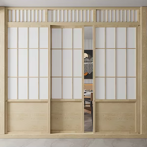 Japanese-style sliding door log sliding door 3d model