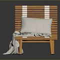 Modern Wooden Slatted Lounge Chair with White Pillow and Light Blanket