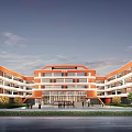 Orange And White Modern School Building With Multi Story Classrooms Campus Square And Trees