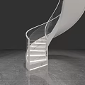 Modern White Spiral Staircase With Marble Steps Lighted Edges And Gray Stone Floor 3d model