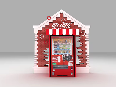 Coca Cola Vending Machine In Brick Building With Red And White Awning 3d model