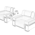 Light Gray Single Sofas with Wooden Frame and Side Table Featuring Vase Flowers and Cups 3d model