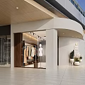 Modern Minimalist Bloom Clothing Store Exterior With Garment Display And Delicate Potted Decorations