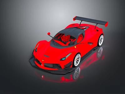 Red Sports Car With Rear Wing Black Roof Red Interior And Streamlined Design 3d model