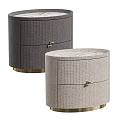 Elegant Modern Round Nightstands With Marble Top Gold Base And Woven Texture