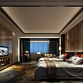 Luxurious Hotel Guest Room With Double Beds Comfortable Bedding Wooden Walls And Warm Lighting