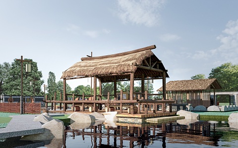 Modern Thatched Pavilion Village Pavilion Village Landscape Pavilion 3d model