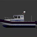 Modern Police Patrol Boat With White Hull Blue Stripes And Police Lights For Water Patrol