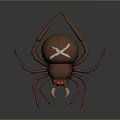 3D Spider Model With Red Legs White Cross On Brown Body And Red Eyes