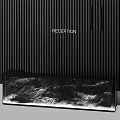 Modern Front Desk Reception With Black Vertical Slat Wall And Mountain Water Texture 3d model