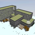 Modern Hotel Building With Contemporary Facade Glass Windows And Yellow Trees In Plaza Area