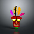Decorative Red Mask With Yellow Purple Pink Feathers Yellow Glowing Eyes And Green Bottom Decoration