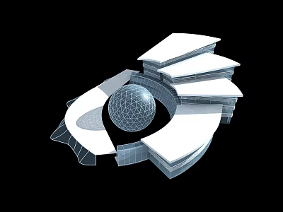 Modern Abstract Architectural Model Featuring Geometric Sphere And Layered White Panels 3d model
