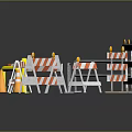 Set Of Orange White Striped Traffic Safety Barriers Cones And Guardrails