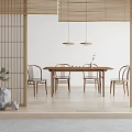 Japanese Interior Tea Table with Chairs Wooden Shoji Screens Bamboo Blinds Hanging Lights