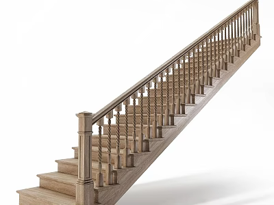 Wooden Staircase With Classic Handrail And Baluster Design For Indoor Residential Use 3d model