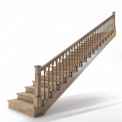 Wooden Staircase With Classic Handrail And Baluster Design For Indoor Residential Use 3d model