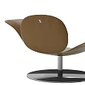Modern Brown Leather Leisure Chair With Curved Armrests And Metal Round Base