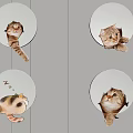 White Circular Wall Decor With Four Cat Patterns In Different Poses 3d model